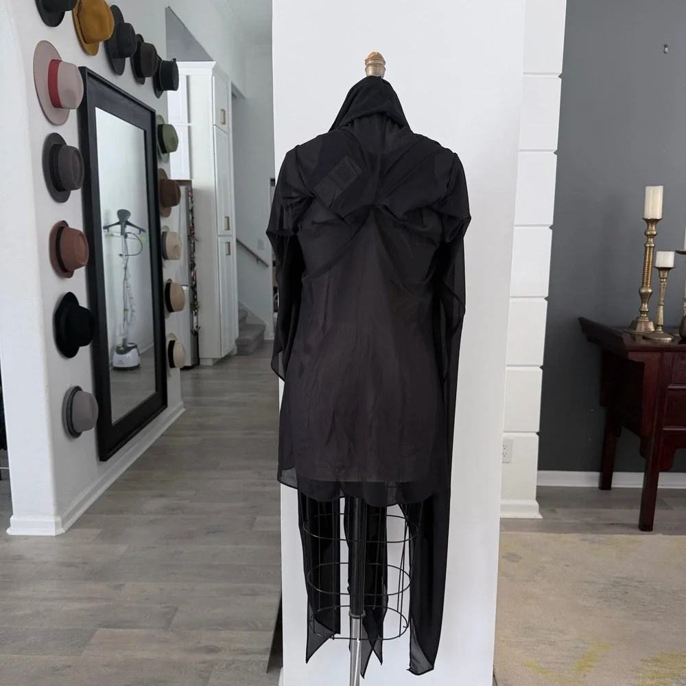 Michael‎ Kors Black Chiffon Sharkbite Hem V-Neck Midi Dress NWT Small
